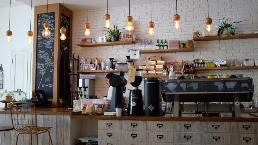Warm café interior in the morning light